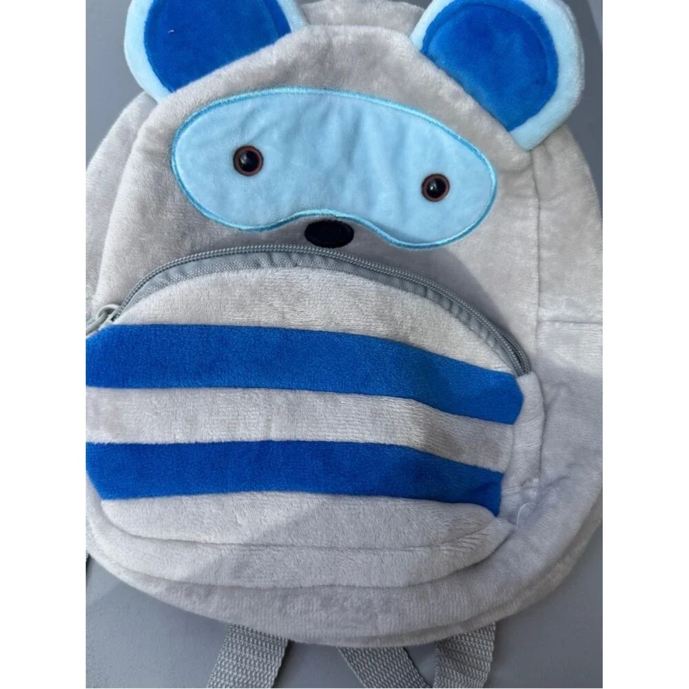 Plush Bear Kids Backpack in Light Gray and Bright Blue like new nwot A11